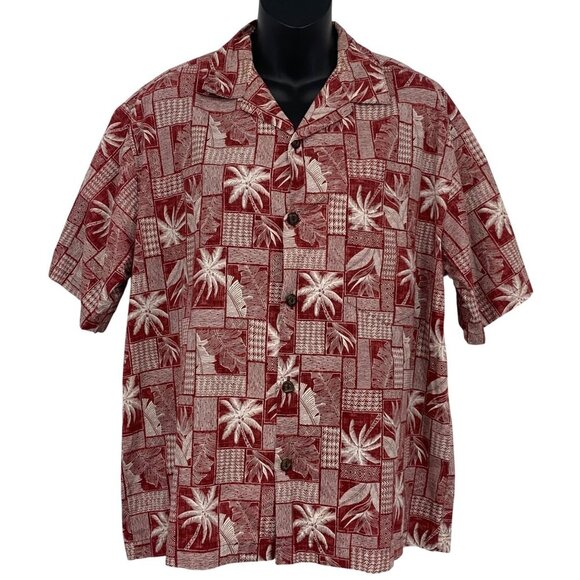 Hilo Hattie Men Aloha Hawaiian Shirt Size M Medium Red Palm Short Sleeve EUC - Picture 1 of 8
